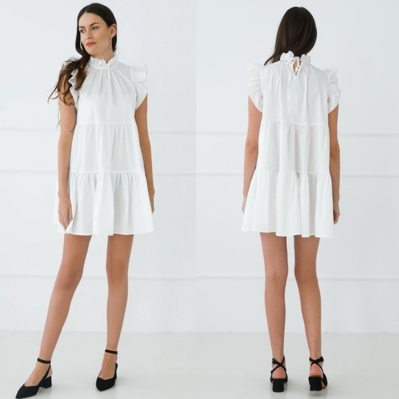 MONICA NERA Womens Pink Cotton Artelier Made to Order Tiered Mini Dress Size M - Picture 9 of 10